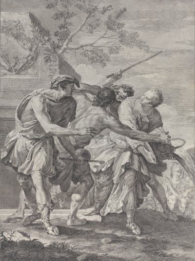 Moisés defendiendo a las hijas de Jetro, 1732-50 de Pietro Monaco