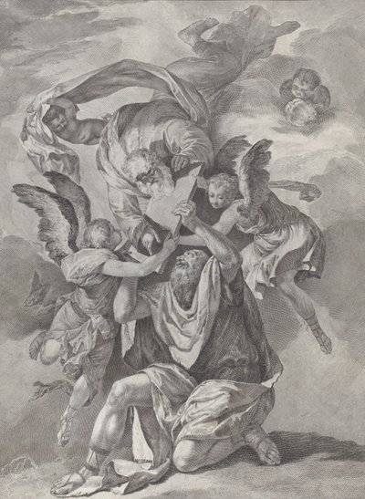 Moisés recibiendo las Tablas de la Ley de Dios que desciende del cielo, ca. 1730-39 de Pietro Monaco