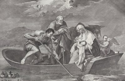 La huida a Egipto, con la Sagrada Familia en un bote, 1730-50 de Pietro Monaco