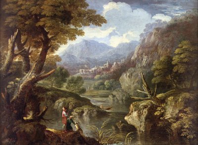 Un paisaje boscoso montañoso (óleo sobre lienzo) de Pietro Montanini