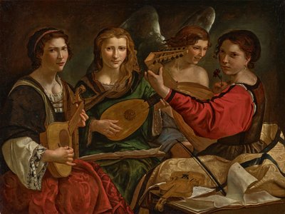 Tocadores de laúd y un ángel (óleo sobre lienzo) de Pietro Paolini