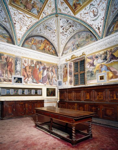 Vista de la sacristía con paneles de Perugino, Basílica de San Pedro, Perugia, Umbría, Italia de Pietro Perugino