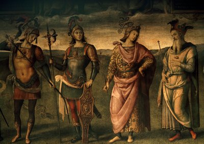 Leonidas Lacedemonio, Horacio Cocles, Publio Escipión, Pericles de Atenas, Alegorías de la Fortaleza y la Templanza con Seis Héroes Antiguos de Pietro Perugino