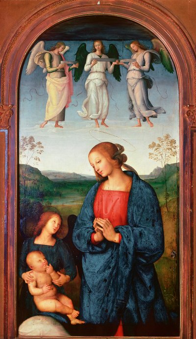 Políptico de la Cartuja de Pavía: Madonna con el Niño y tres ángeles de Pietro Perugino