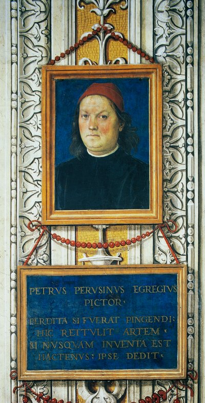 Autorretrato y bloque de título de Pietro Perugino