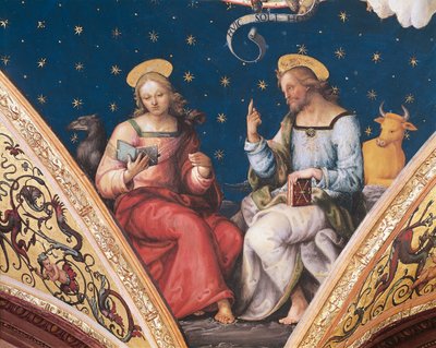 San Lucas y San Juan, (detalle) de El Padre Eterno, con santos y evangelistas de Pietro Perugino