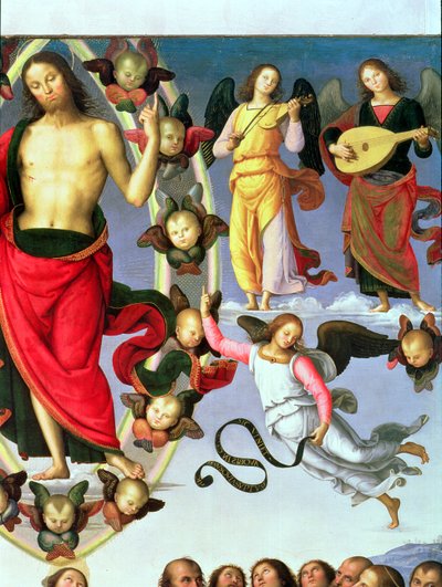 La Ascensión de Cristo (detalle de Cristo y ángeles músicos) de Pietro Perugino