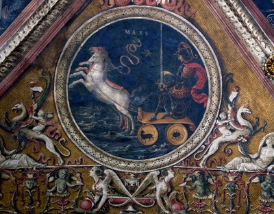 El Carro de Marte, alegoría, (detalle) del fresco El Señor con Profetas y Sibilas de Pietro Perugino