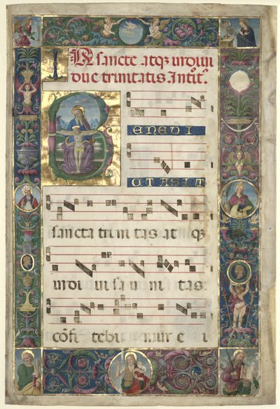 La Trinidad: Hoja de un gradual con inicial B, c. 1496-1502 de Pietro Perugino