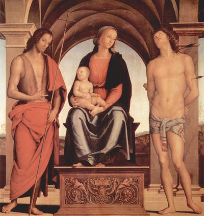  Virgen entronizada con San Juan Bautista y San Sebastián de Pietro Perugino