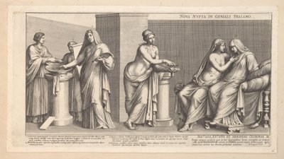 Boda aldobrandiniana (parte izquierda) Nova nupta in geniali thalamo (título sobre objeto) de Pietro Sante Bartoli