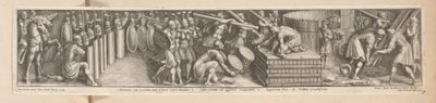 Los soldados montan un campamento Constantinus, cum exercitu, ante Urbem Castra metatur (título sobre el objeto) Historia del emperador Constantino (título de la serie) de Pietro Sante Bartoli