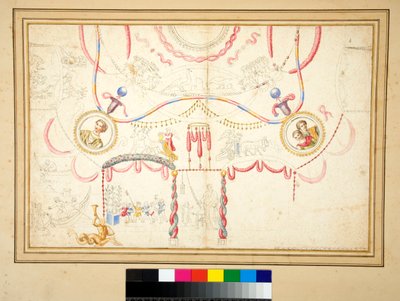 Un diseño para un techo con esposo y esposa (bustos) en el círculo central de Pietro Santi Bartoli