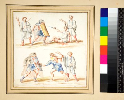 Copia de un mosaico de una lucha entre un secutor y un retiario de Pietro Santi Bartoli