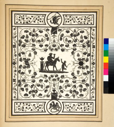 Copia de un pavimento de mosaico, negro sobre blanco, Pavimento de Bacco del Palazzo di Augusto de Pietro Santi Bartoli