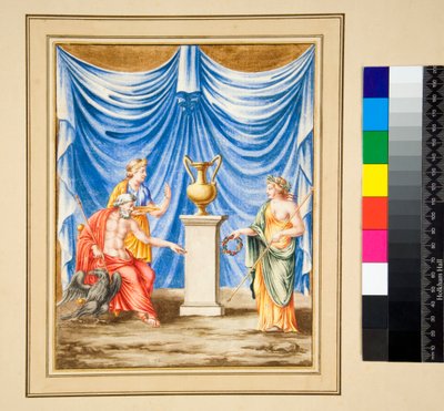 Júpiter sentado a la izquierda con un Águila y una Figura Femenina de Pietro Santi Bartoli