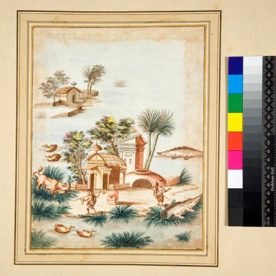 Escena del río con dos pigmeos en una isla de Pietro Santi Bartoli