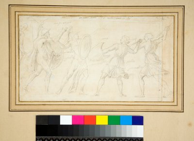 Dos amazonas luchando contra dos guerreros de Pietro Santi Bartoli