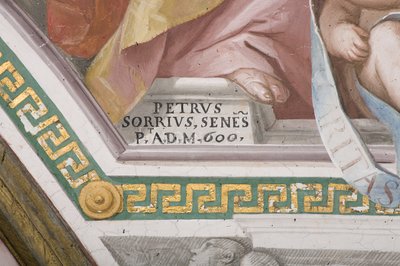 Firma del artista, La Coronación de la Virgen María (detalle) de Pietro Sorri