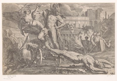 Aquiles con el cadáver de Héctor detrás de su carro. de Pietro Testa