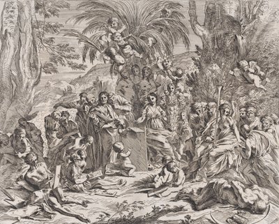 Una alegoría de la pintura, quien como un niño en el centro izquierdo dibuja en una tableta, 1637-38 de Pietro Testa