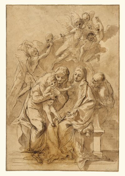 Sagrada Familia con santa Ana (recto); bocetos de figuras (verso) de Pietro Testa