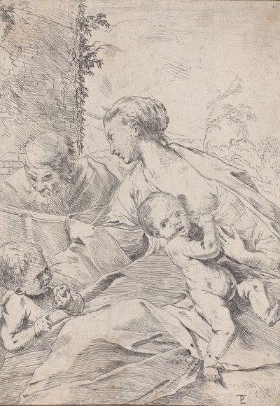 La Sagrada Familia con el Niño San Juan sosteniendo una manzana de Pietro Testa