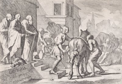 La partida del hijo pródigo, mostrado a punto de montar un caballo, de una serie de cuatro..., ca. 1645 de Pietro Testa
