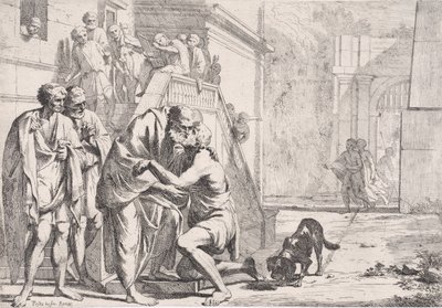 El regreso del hijo pródigo, el padre abrazando a su hijo, de una serie, ca. 1645 de Pietro Testa