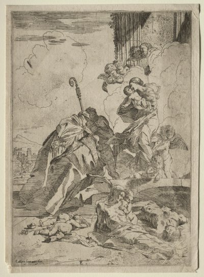 Tres Santos Luqueses Intercediendo con la Virgen por las Víctimas de la Peste de Pietro Testa