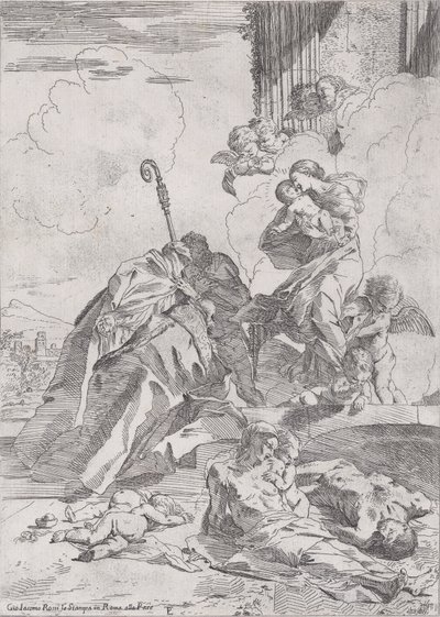 Tres santos luccheses San Nicolás Tolentino, Nicolás de Bari intercediendo con el..., ca. 1630-31 de Pietro Testa