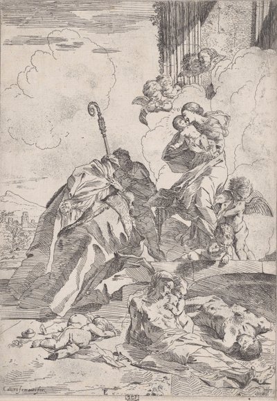 Tres santos luccheses intercediendo con la Virgen por las víctimas de la peste de Pietro Testa