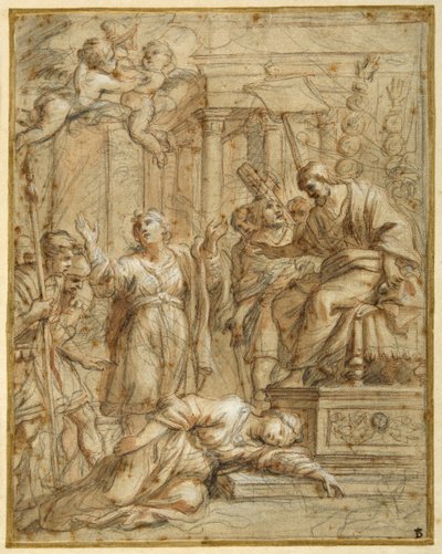 Santa Bibiana yace martirizada ante el prefecto Aproniano (tiza negra con pluma y tinta y lavado sobre papel) de Pietro da (1596 1669) Cortona