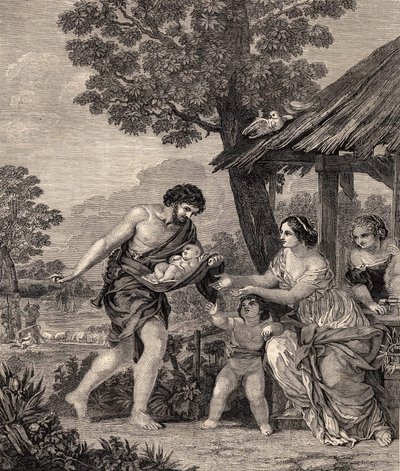 Rómulo y Remo. Grabado después de la pintura de Pietro da Cortone. Grabado de 1860. de Pietro da Cortona