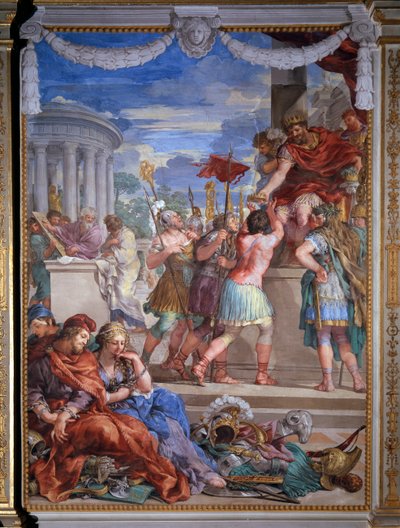 Alegoría de las cuatro edades, la Edad de Bronce. Fresco de Pietro da Cortona, 1637, Sala del Poele, Galería Palatina, Palazzo Pitti, Florencia de Pietro da Cortona