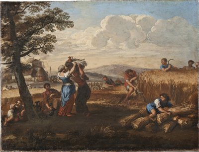 Paisaje con escena de cosecha, por Cortona, Pietro da (1596-1669) de Pietro da Cortona