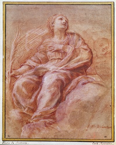 Representación de San Firmine sentado en las nubes. Dibujo a lápiz de Pietro Berrettini conocido como Pierre de Cortona o Pietro da Cortona (1596-1669). 1647. París, Museo del Louvre de Pietro da Cortona