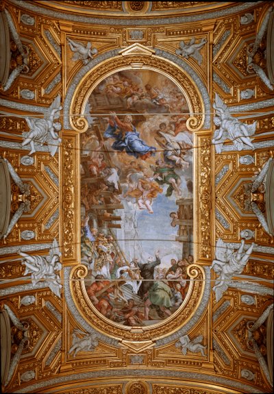 La Virgen aparece a San Felipe Neri durante la construcción de la iglesia (detalle) de Pietro da Cortona