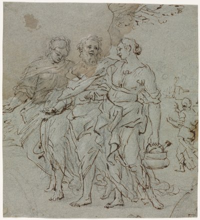 Lot y sus hijas recto Boceto para Lot y sus hijas verso, 1600s de Pietro da Cortona