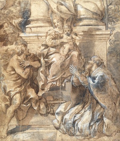 Madonna y Niño, San Juan Bautista y Papa Esteban de Pietro da Cortona