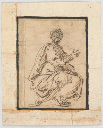 Página de Cuaderno de Bocetos: Figura Alegórica de Pietro da Cortona