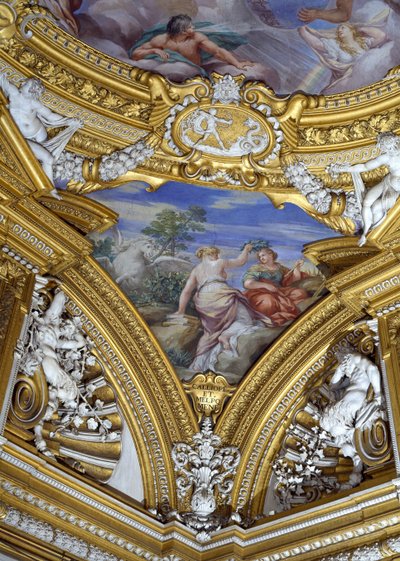 La Sala de Apolo (detalle del pendentivo que representa a las musas Calíope y Melpómene) de Pietro da Cortona