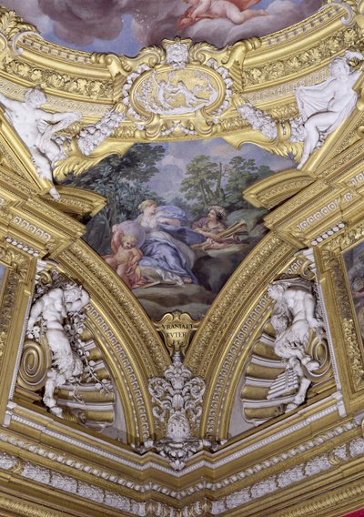 La Sala de Apolo (detalle del pendentivo que representa a las musas Urania y Euterpe) de Pietro da Cortona