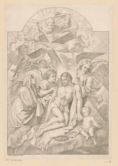 La Santísima Trinidad con María, Herramientas de la Pasión y Ángeles de Pietro del Po