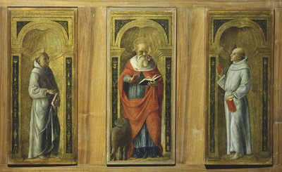 Tres paneles - San Francisco, San Jerónimo y San Antonio de Padua, c.1480 de Pietro di Francesco degli (circle of) Orioli