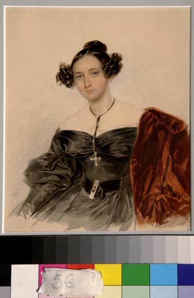 Portrait de la comtesse Nadejda Ivanovna Golitsyna, nee Kutusova (1796-1868) - Oeuvre de Piotr (Pierre) Sokolov (1791-1848), aquarelle sur papier (20,2x16,5 cm) de Piotr Sokolov