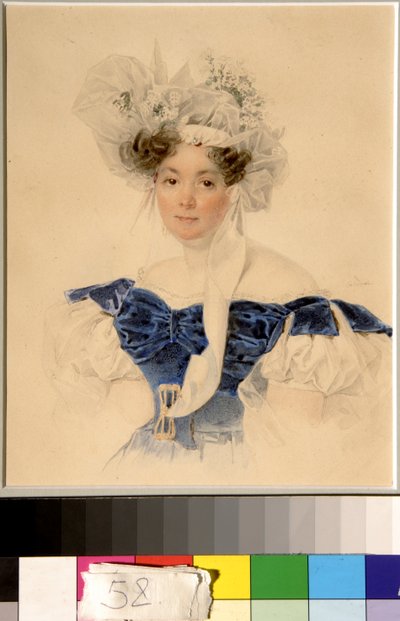 Portrait de la comtesse Varvara Golitsyna nee Rumyantseva Kalgulska (1794-1875) - Oeuvre de Piotr (Pierre) Sokolov (1791-1848), aquarelle sur papier ( 20,6x16,6 cm) de Piotr Sokolov