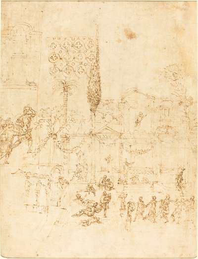Fiesta en una Villa Romana (recto) de Pirro Ligorio