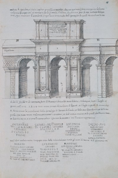 Arco de Claudio en Roma, dibujo, de Antigüedades Romanas, por Pirro Ligorio (1513-1583) de Pirro Ligorio
