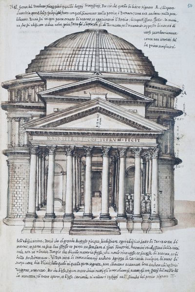 Vista del Panteón en Roma, dibujo del volumen XIII de XXX Libri delle Antichita (Libros de Antigüedades) de Pirro Ligorio